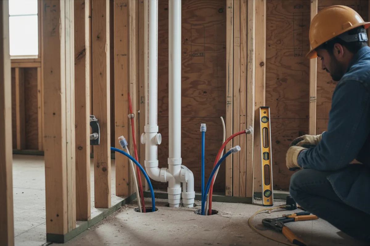 Drain and supply rough-in during Sump Pump Repair in Sherman